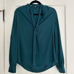 Express Teal Tie-Neck Blouse
